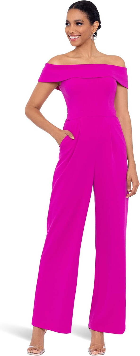 

Комбинезон XSCAPE Over-the-Shoulder Scuba Crepe Jumpsuit, цвет New Fuchsia