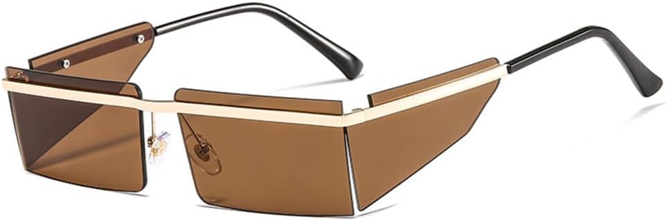 

Маленькие солнцезащитные очки без оправы для женщин, модные панк-очки для мужчин, ретро-очки прямоугольной формы для женщин, солнцезащитные очки UV40 MTZJH, Gold-brown