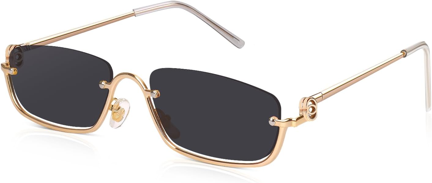 

Солнцезащитные очки DrRelax маленького прямоугольного размера для женщин, ретро-очки с полуметаллической оправой для вождения, в стиле 90-х и Y2K. Прямоугольные солнцезащитные очки, Golden/ Grey