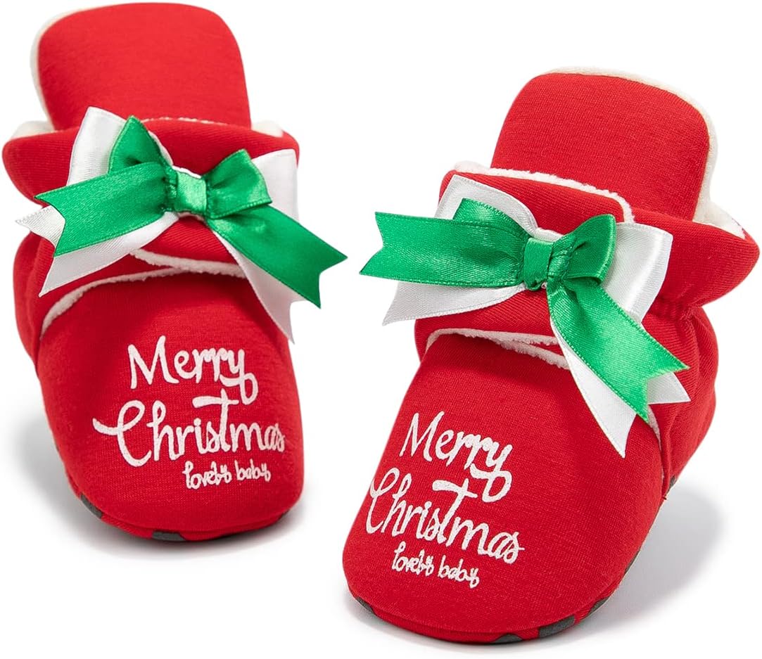 

HsdsBebe Унисекс Новорожденные Детские Хлопковые Пинетки с Нескользящей Подошвой для Малышей Мальчиков и Девочек Зимние Теплые Флисовые Носочки-Обувь, H/Christmas Bow 1