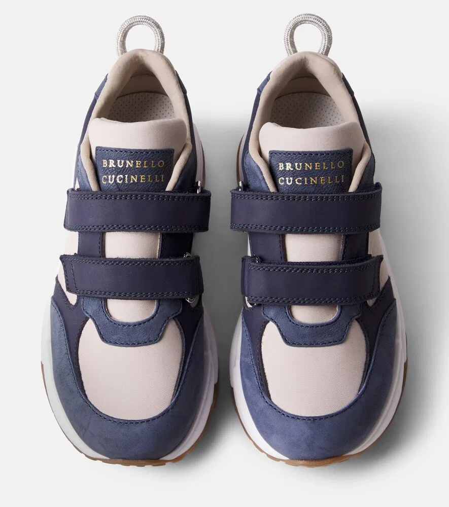 Кроссовки с кожаной отделкой Brunello Cucinelli Kids, синий — фото 4