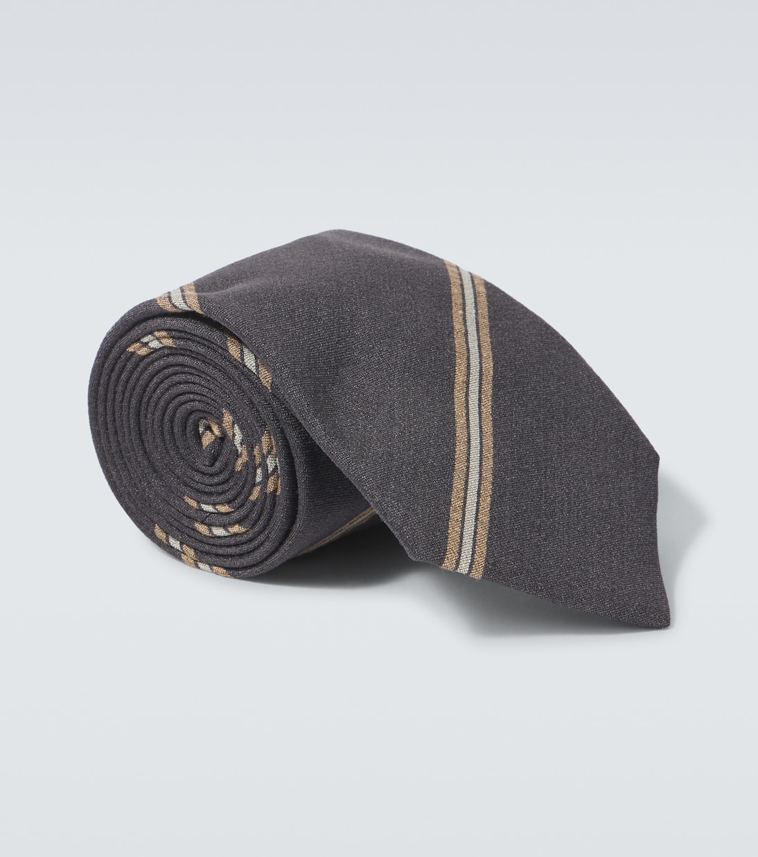 

Полосатый шелковый галстук Brunello Cucinelli, Antracite+Camel+Perla