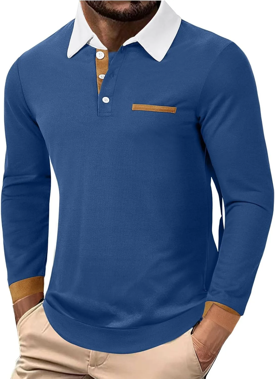 

Мужская рубашка с длинным рукавом и карманом, Casual, Classic Button Collared Lmdudan