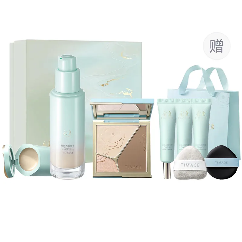 TIMAGE Набор косметики для женщин, #A01 Contouring Palette+110 Oily Liquid Foundation