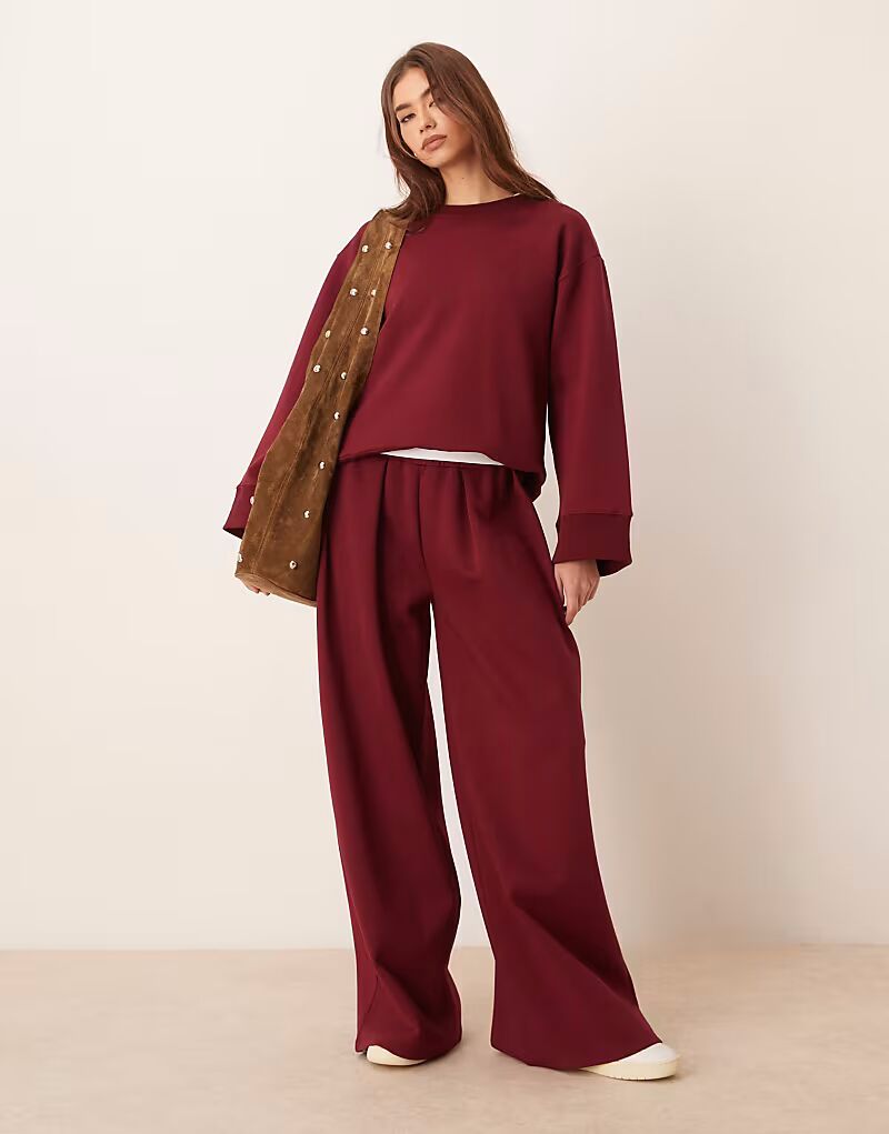 

Брюки интерлок суперширокого кроя ASOS DESIGN бордового цвета