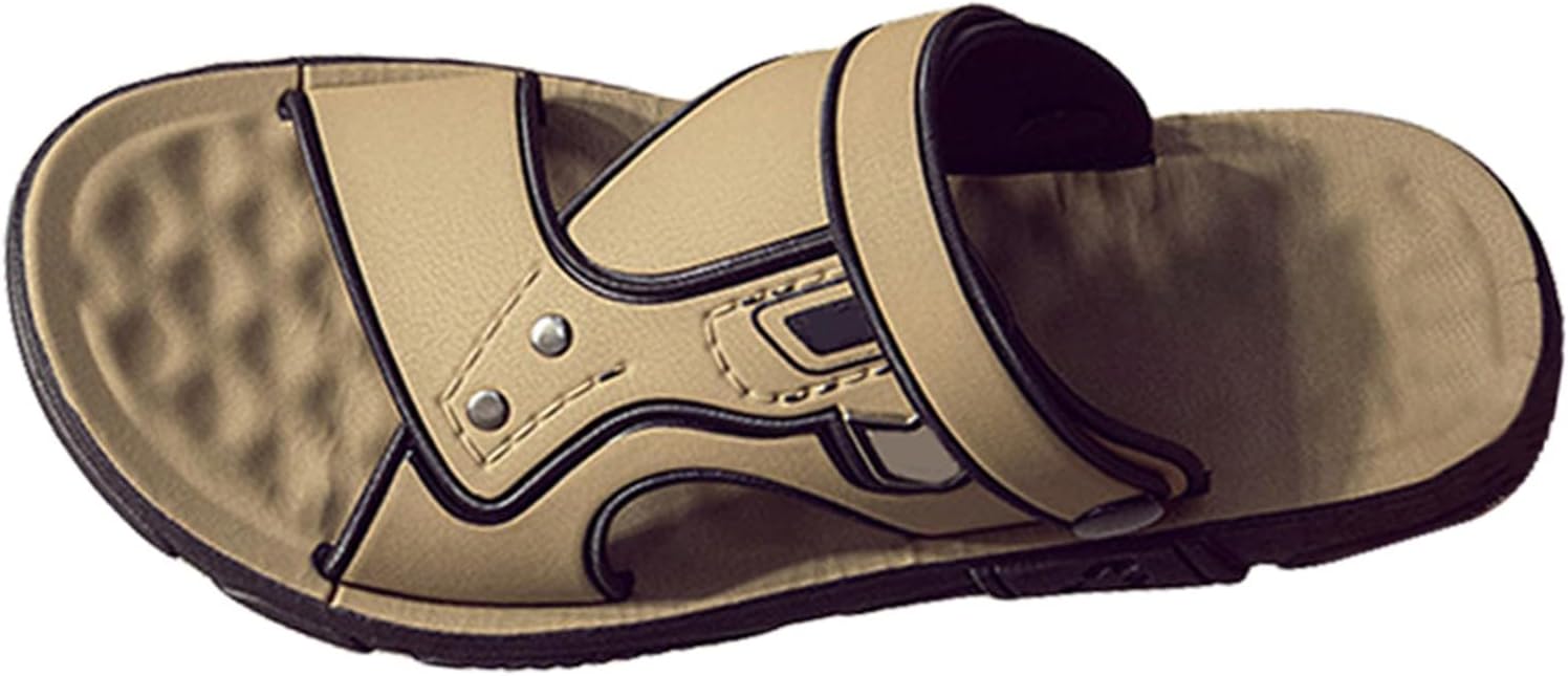 

Мужские кожаные повседневные плоские сандалии с регулируемой пряжкой, открытым носком, на пляж, летние сандалии на широкую стопу, тапочки для ходьбы Generic, Coffee