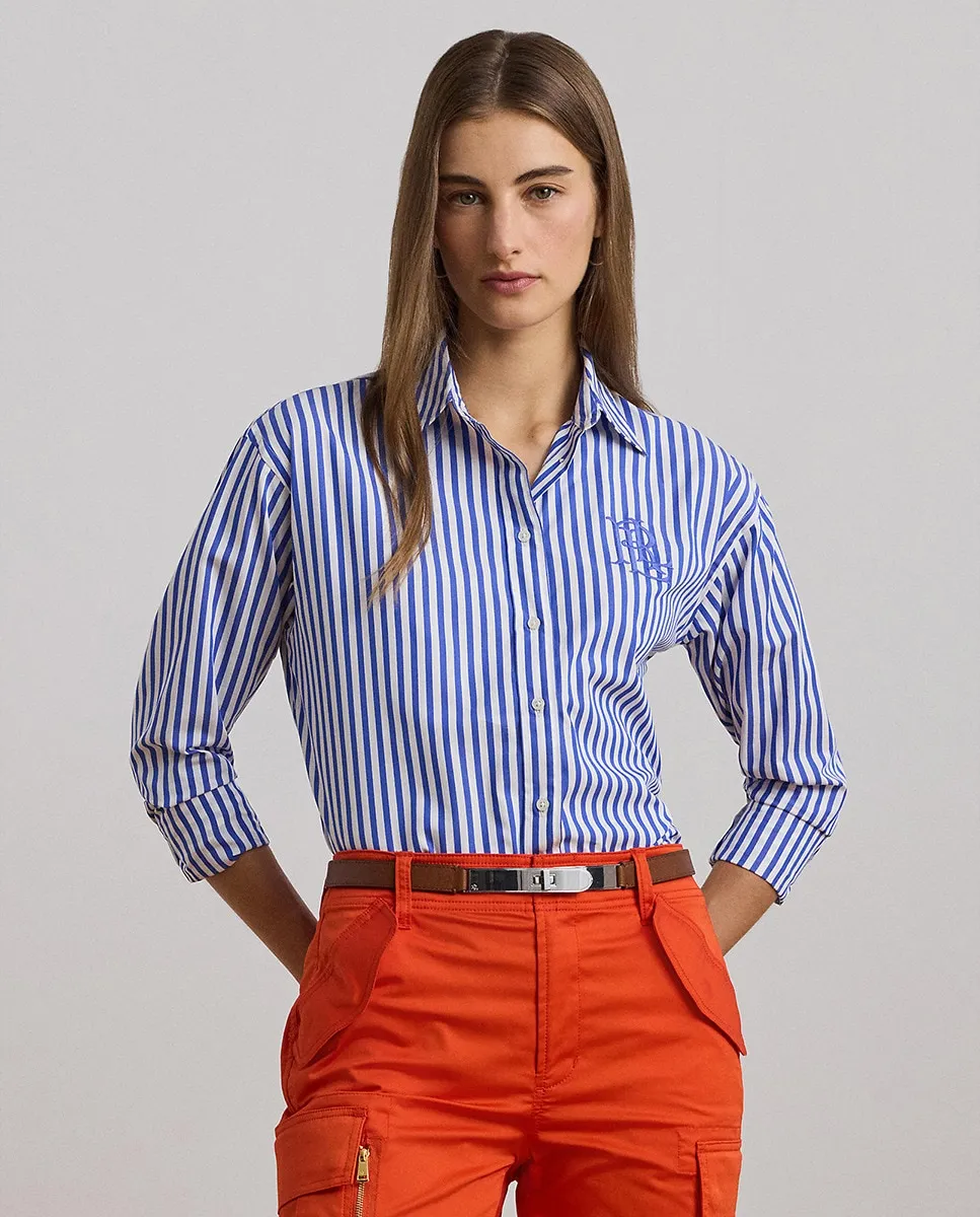 

Женская хлопковая рубашка с длинными рукавами Lauren Ralph Lauren, голубой