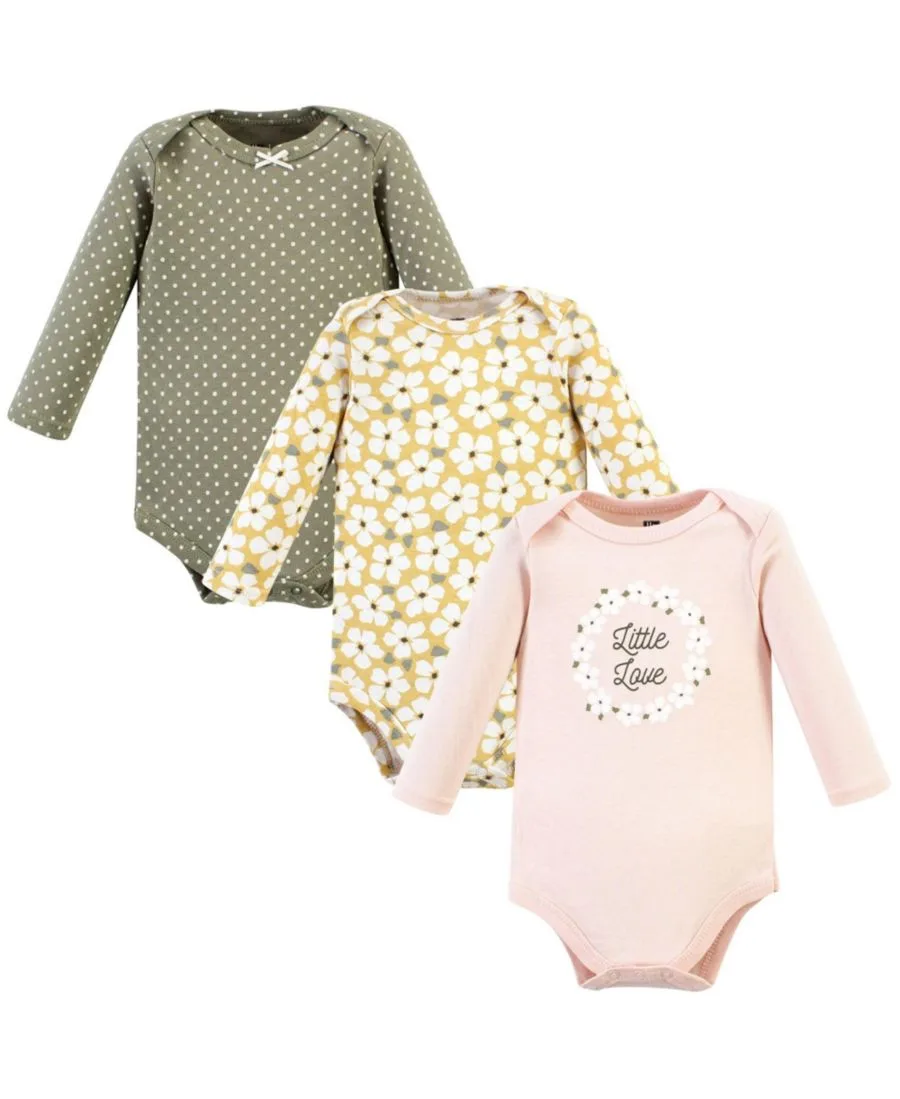 Комплект из 3 хлопковых боди с длинными рукавами Hudson Baby, Sage Floral Wreath 3 Pack