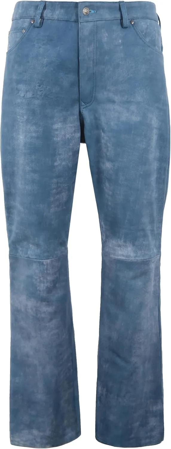 

Мужские кожаные брюки широкого кроя Blue Buffed Soft Real Leather Smart Range Leather