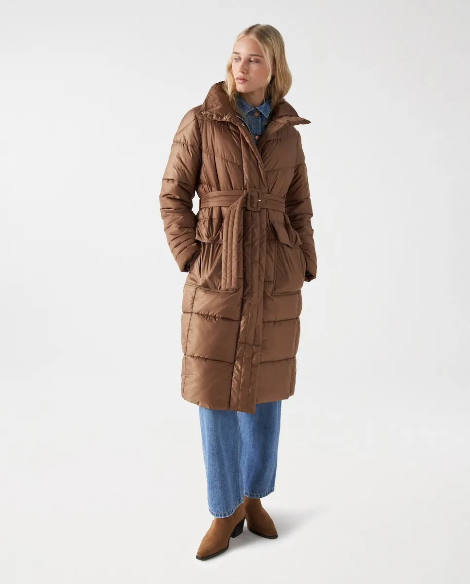 

Женский длинный пуховик с ремнем Salsa Jeans, коричневый