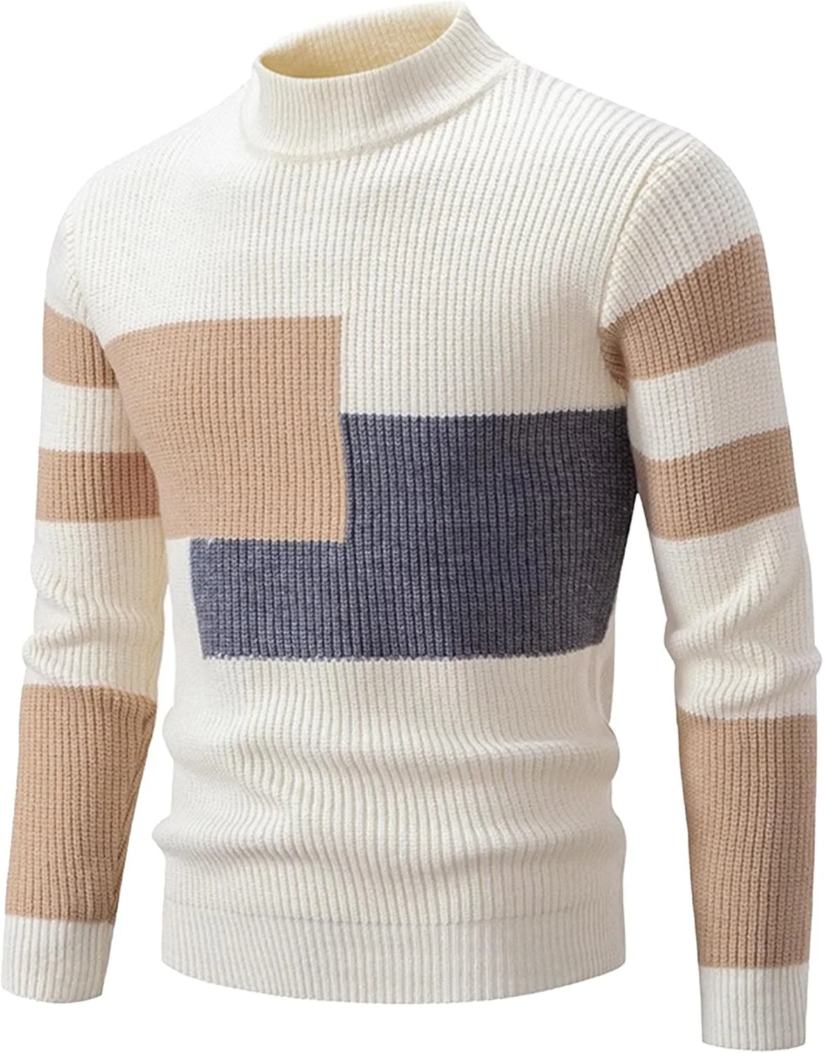 

Мужской свитер Maiyifu-GJ с цветными блоками, длинный рукав, воротник-гольф