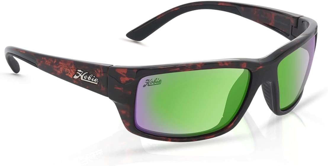 

Спортивные поляризованные солнцезащитные очки Hobie Snook Wrap для мужчин – большой размер, полное покрытие, плавающая оправа, несколько вариантов линз, Sea Green Mirror Lens / Shiny Dark Brown Tortoise Frame