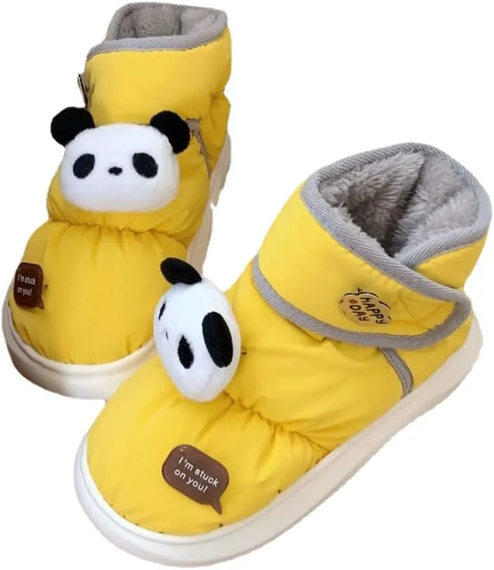 

Уличный стиль Милая панда Зимние снежные ботинки для женщин и мужчин Тапочки для пар Водонепроницаемые Нескользящие зимние обувь Plonme, желтый