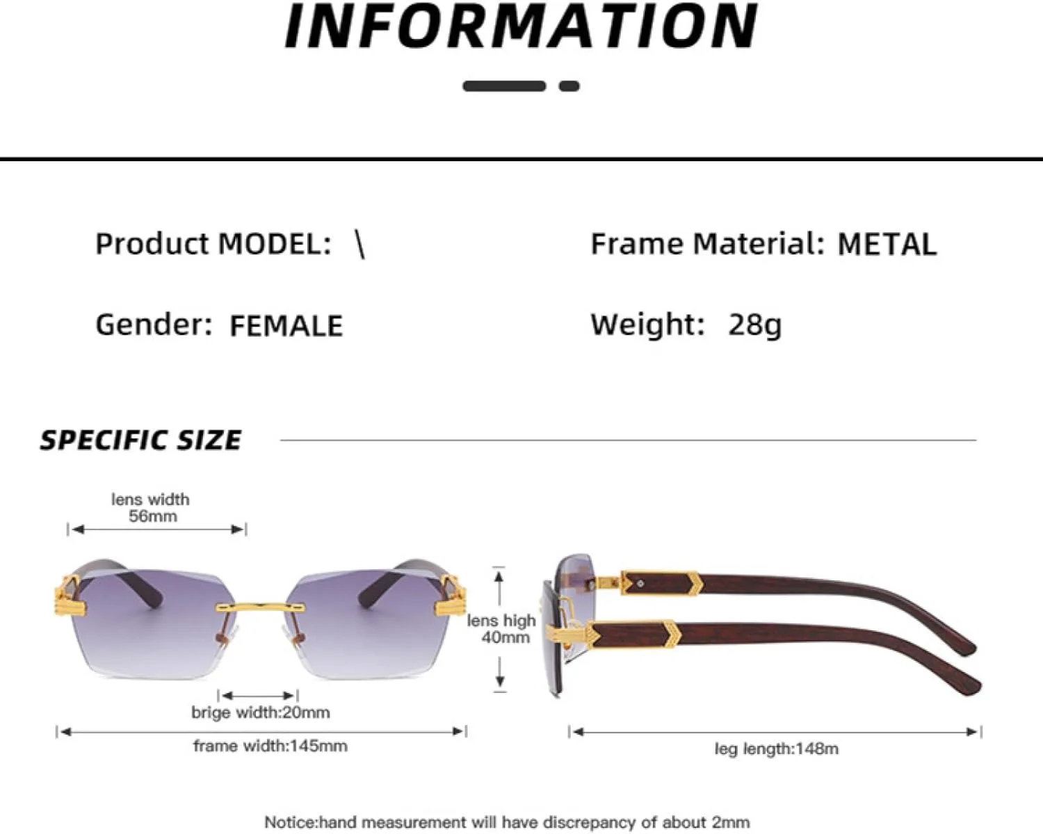 

Винтажные солнцезащитные очки без оправы для мужчин и женщин, с деревянным узором, роскошные, модные, с защитой от УФ-излучения UV400 TVTBBVV, Gold-black