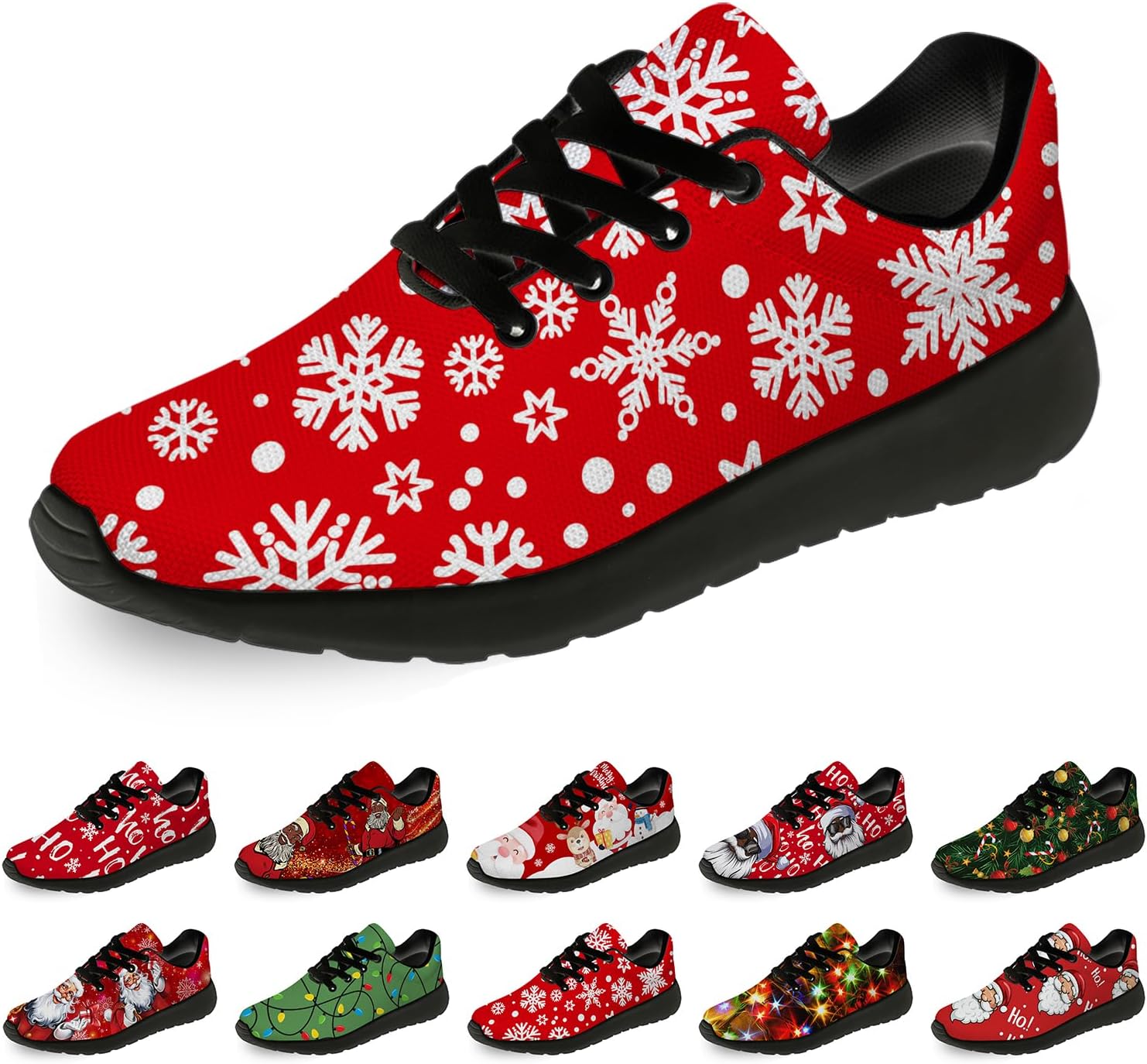 

Рождественские кроссовки Horethy для женщин и мужчин, удобные легкие кеды для бега и ходьбы, теннисные кроссовки, кроссовки Санты, подарок для мальчика и девочки, черный
