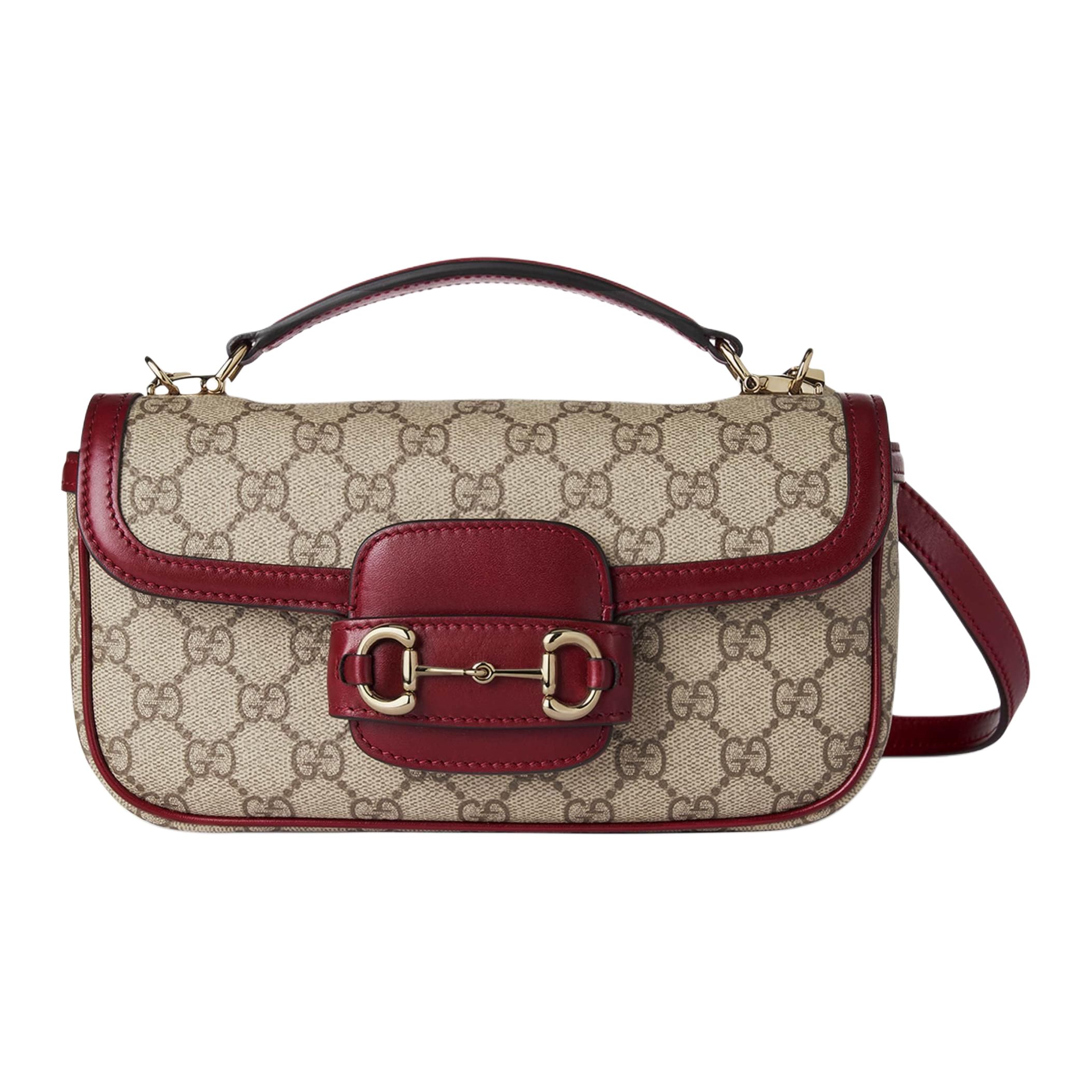 

GUCCI Сумка через плечо Horsebit 1955 Canvas With Leather Binding, кросс-боди, маленькая женская сумка бежевая и коричневая