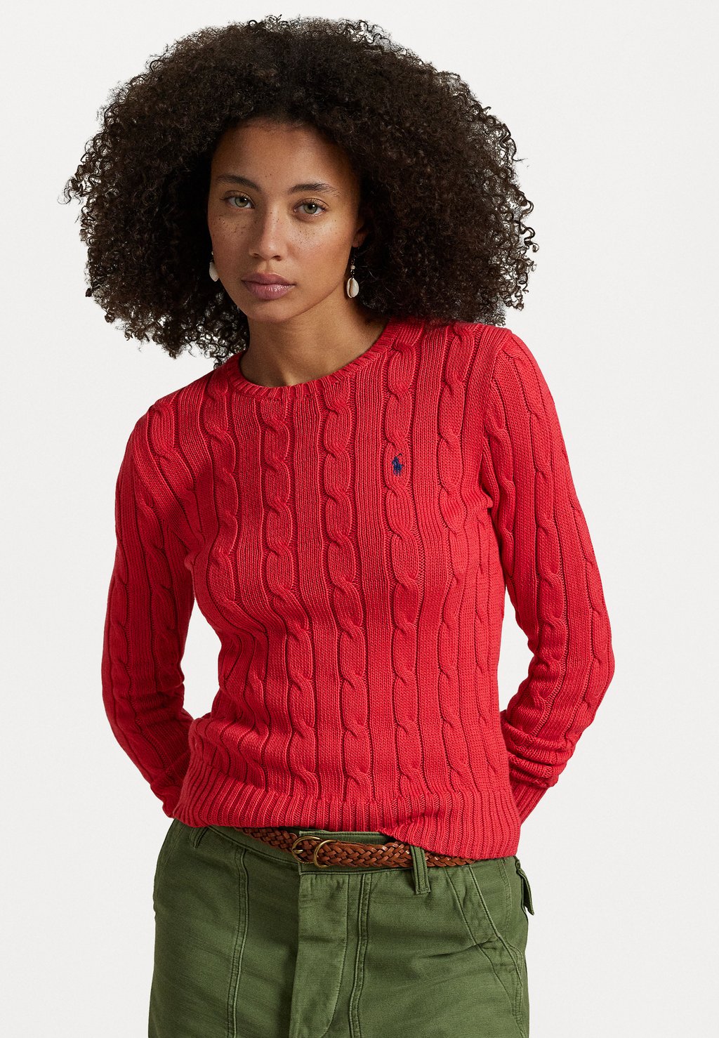 

Джемпер CABLE KNIT COTTON CREWNECK SWEATER Polo Ralph Lauren, красный