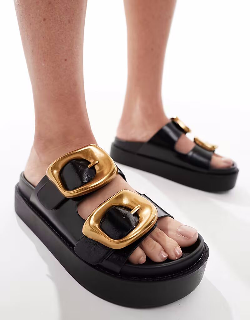 Женские мюли ASOS DESIGN Wide Fit с пряжкой и стелькой большого размера черного цвета — фото 3