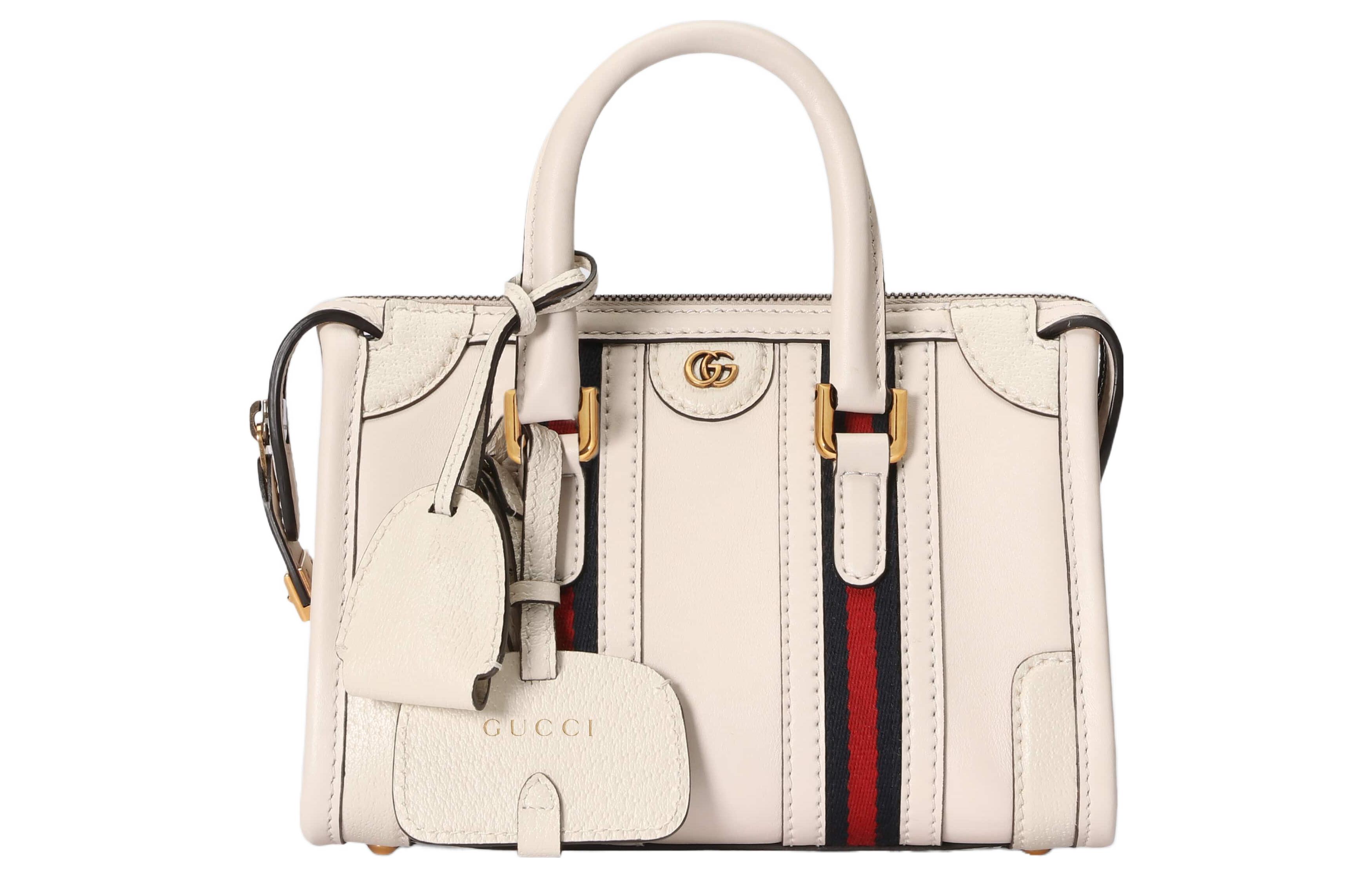 

GUCCI Гладкая кожаная дорожная сумка через плечо миниатюрная женская белая