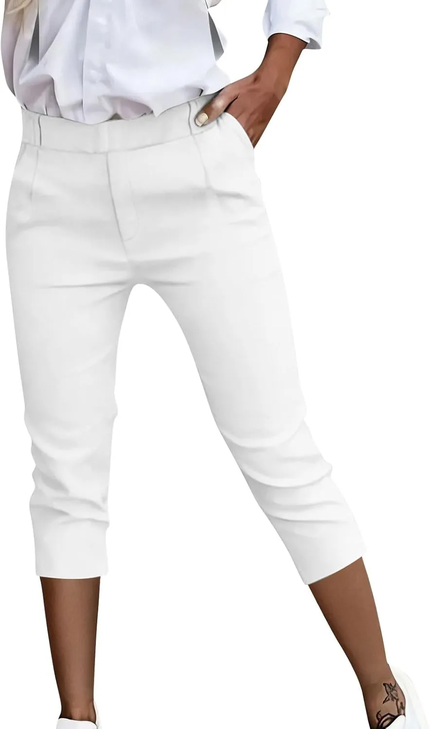 

Женские брюки-капри с высокой талией и карманами