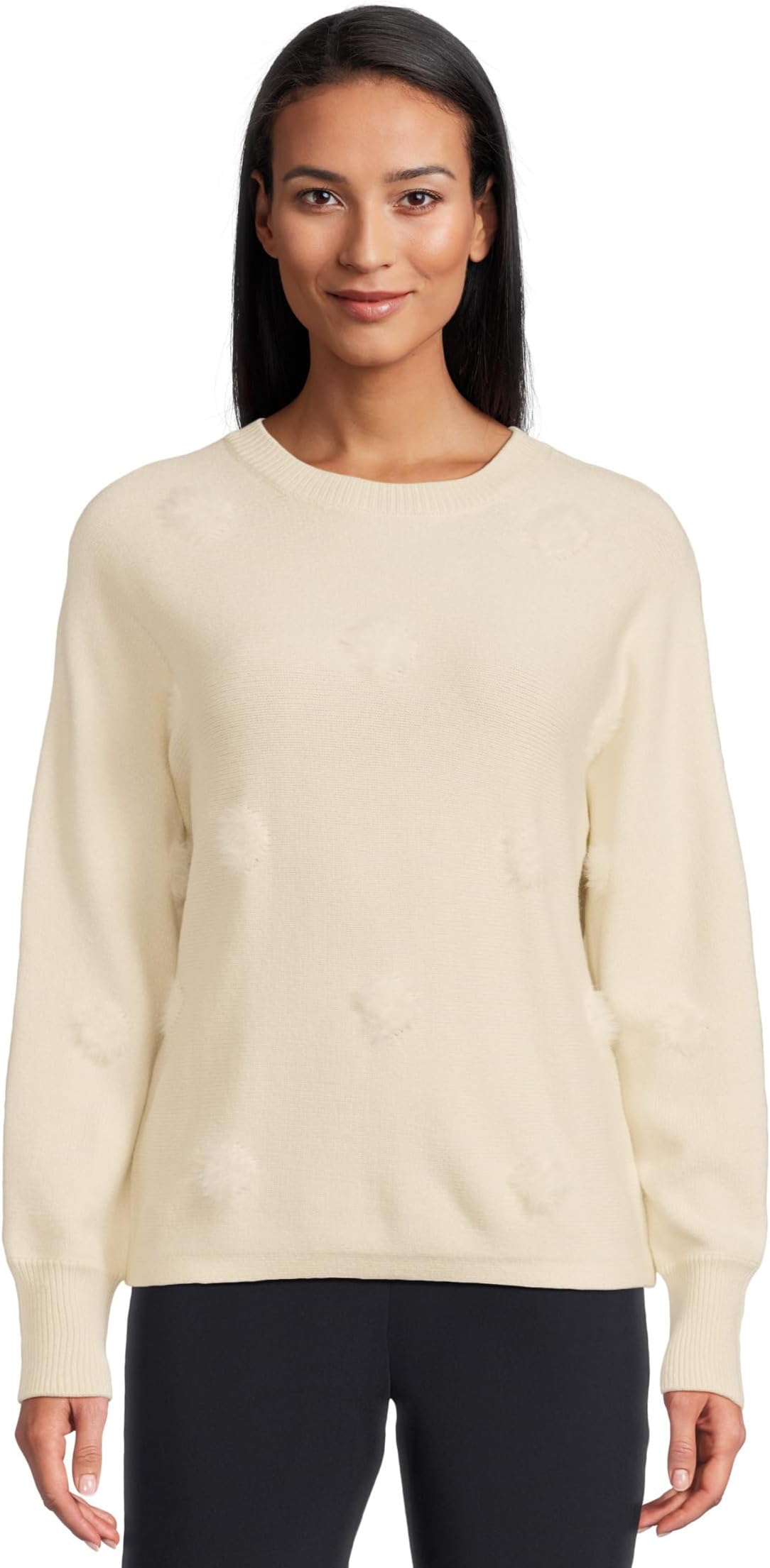 

Свитер Elliott Lauren Women's On the Dot - Long Sleeve Crew Neck Sweater with Fuzzy Dots, Cream