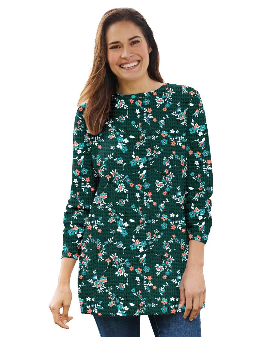 

Термотолстовка Plus Size Within из ультрамягкой вафельной ткани Woman Within, Emerald green multi delicate floral