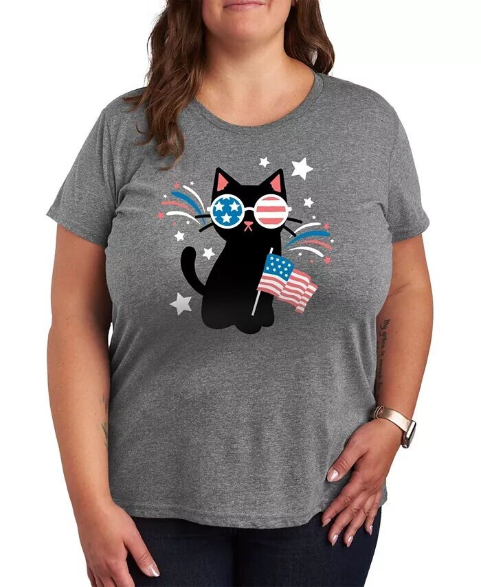 

Модная футболка больших размеров с рисунком кота США Hybrid Apparel, серый