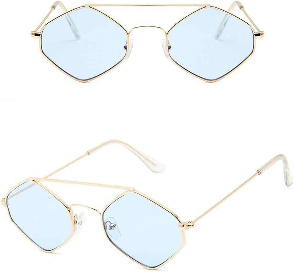 

Модные солнцезащитные очки 2027 года с бриллиантами для женщин, ретро-стиль, металлический двойной луч, дикие очки, многоугольные очки в морском стиле MTZJH, 4-gold-blue