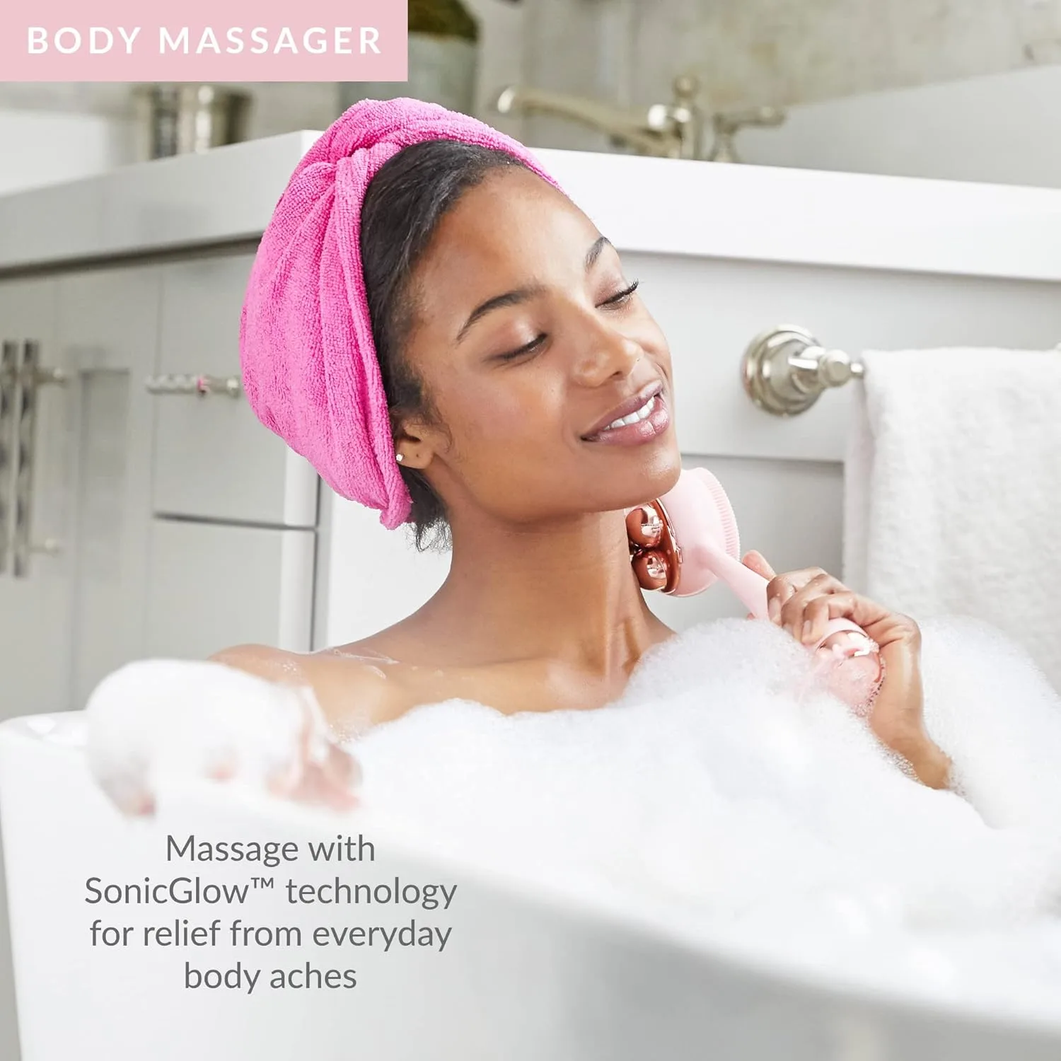 PMD Beauty Clean Body - Электрическое интеллектуальное устройство для очищения тела с силиконовой щеткой и тремя сменными насадками для очищения, отшелушивания и массажа., Blush Massager Replacement — фото 3
