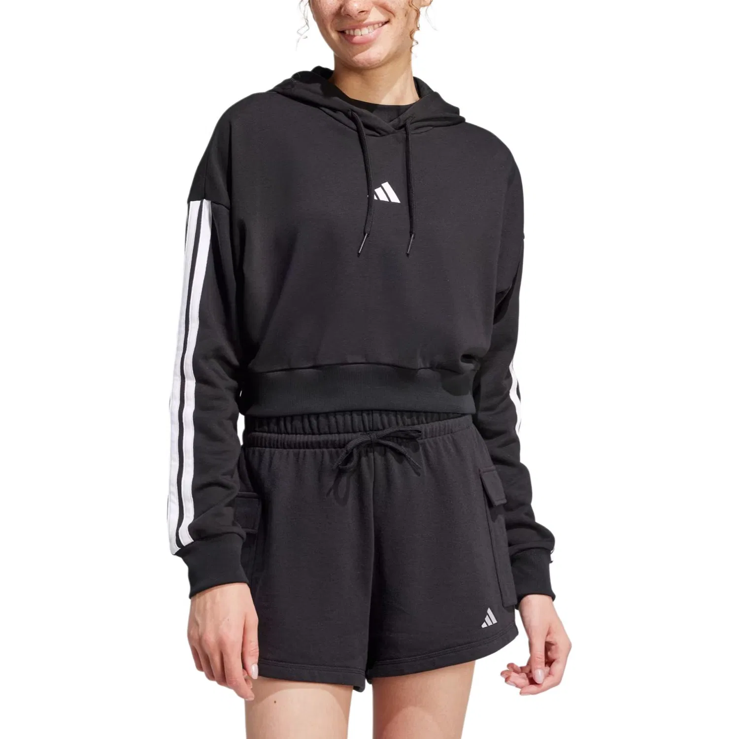Худи укороченное Essentials 3 Stripes French Terry Crop Adidas, Black — фото 3