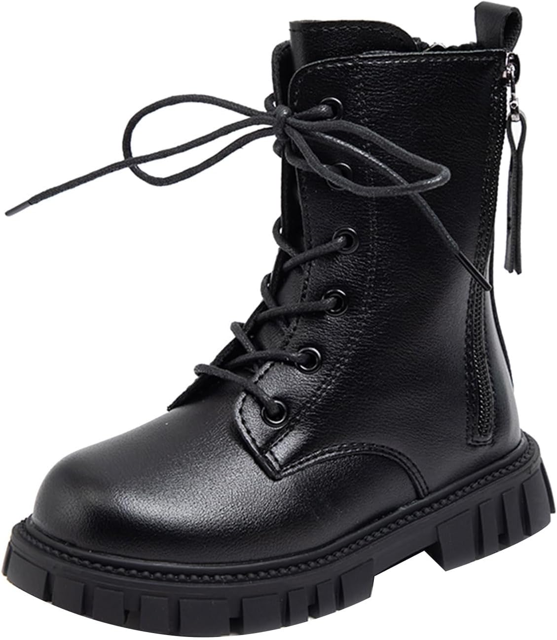 

Ботильоны для мальчиков и девочек с боковой молнией, боевые ботинки на шнуровке, модные короткие ботинки, осенне-зимняя обувь для малышей, детей младшего и старшего возраста Generic, B-Black