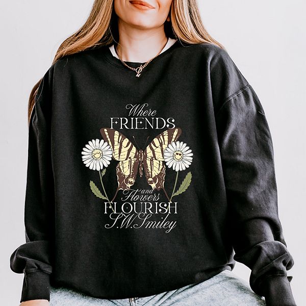 

SWSmiley where friends and flowers flourish - женский легкий свитшот garment dyed Simply Sage Market, Black, Черный, SWSmiley where friends and flowers flourish - женский легкий свитшот garment dyed Simply Sage Market, Black