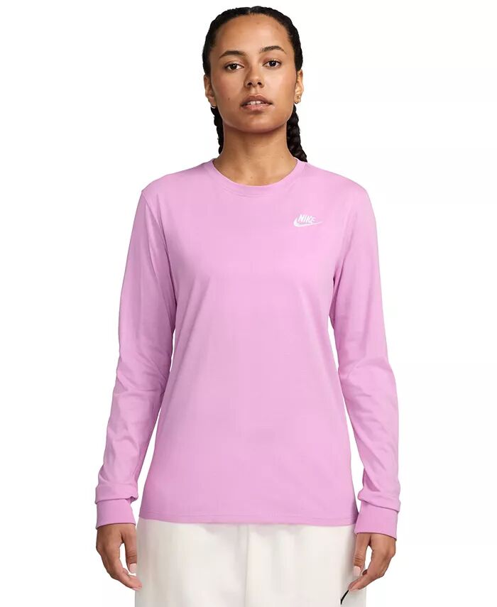 

Женская хлопковая футболка с длинным рукавом Sportswear Club Nike, розовый