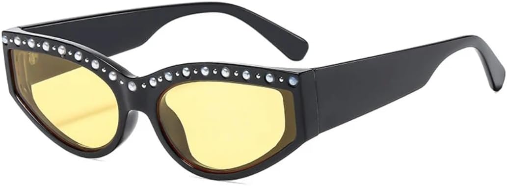 

Солнцезащитные очки с защитой UV400 | Овальные линзы «кошачий глаз», легкая оправа | для женщин и мужчин, для занятий спортом на открытом воздухе и вождения DSVIGF, Black-yellow