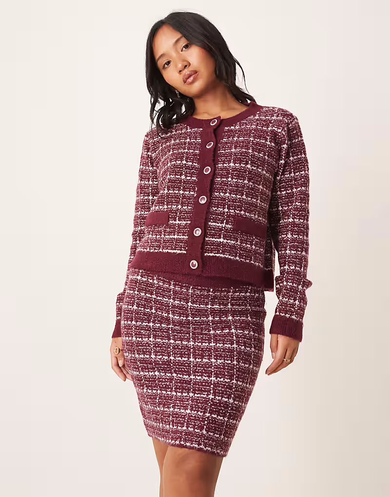 

Мини-юбка Petite из трикотажной ткани в клетку букле бордового цвета Vila Petite