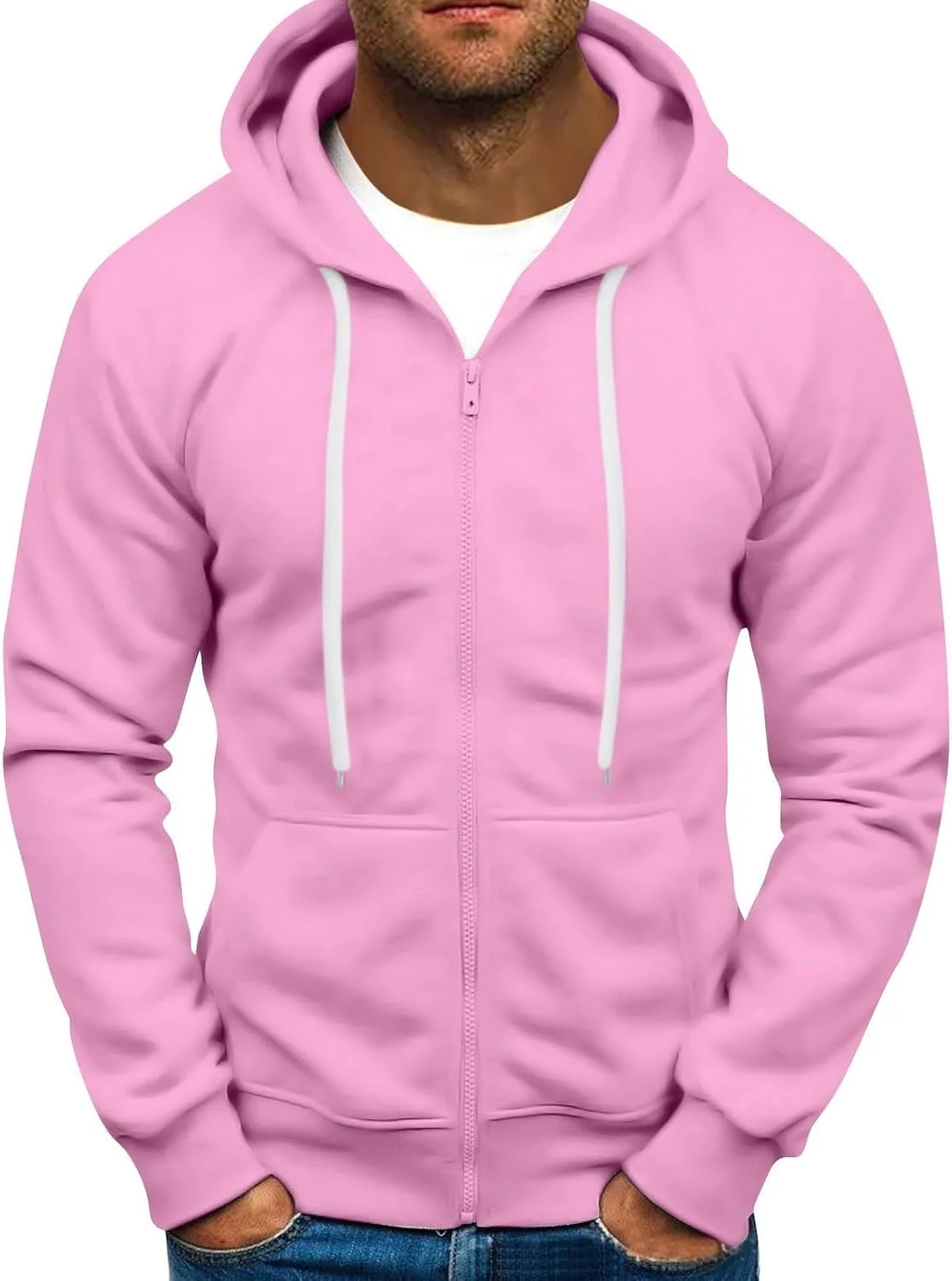 

GOFULY Zip Up Hoodie Men, стильный легкий флисовый худи с карманом