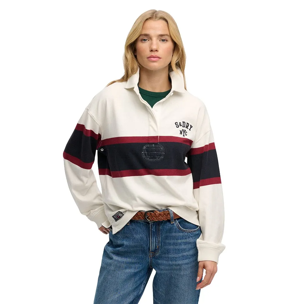 

Поло Superdry Heritage Stripe Rugby с длинным рукавом, белый