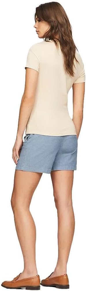 Женская футболка с полосатым логотипом Tommy Hilfiger, Beige Heather. — фото 4