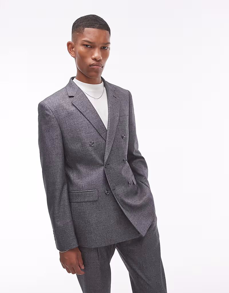 

Тонкий пиджак Topman с перекрестным узором в сером цвете