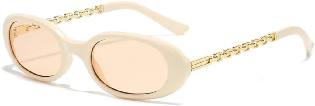 

Маленькие овальные солнцезащитные очки для женщин и мужчин в стиле ретро с металлическими цепочками на дужках, в стиле панк, с защитой от УФ-излучения UV400 TVTBBVV, Beige Champagne