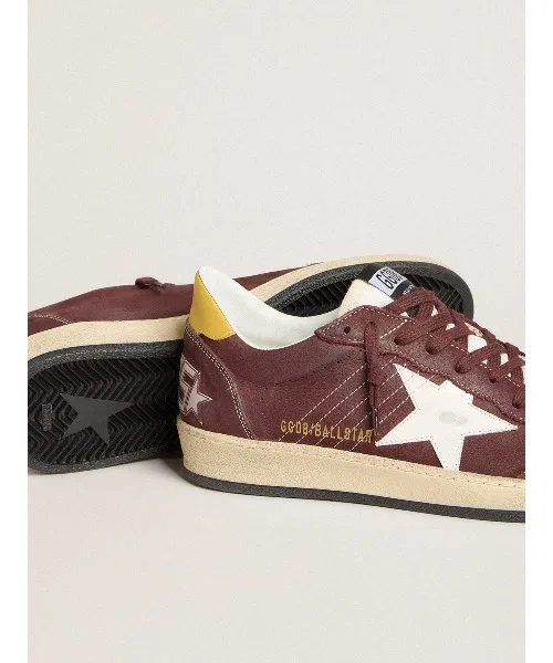 Мужские кроссовки из нубука Ball Star GOLDEN GOOSE бордовые — фото 2