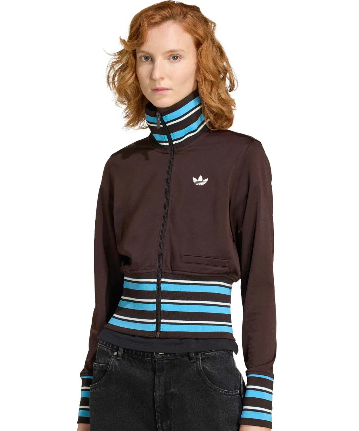 Трек-топ adidas Vintage Track Top высокий трикотажный ребристый коричневый — фото 3