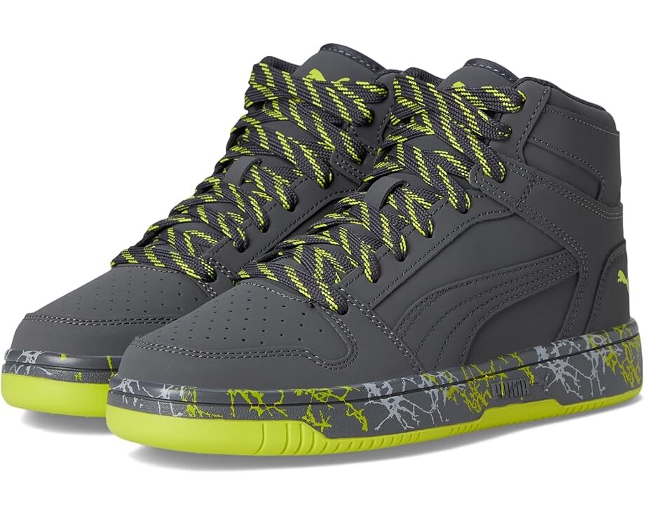 

Кроссовки PUMA Kids Rebound Layup Mid, цвет Strong Gray/Strong Gray/Lime Smash