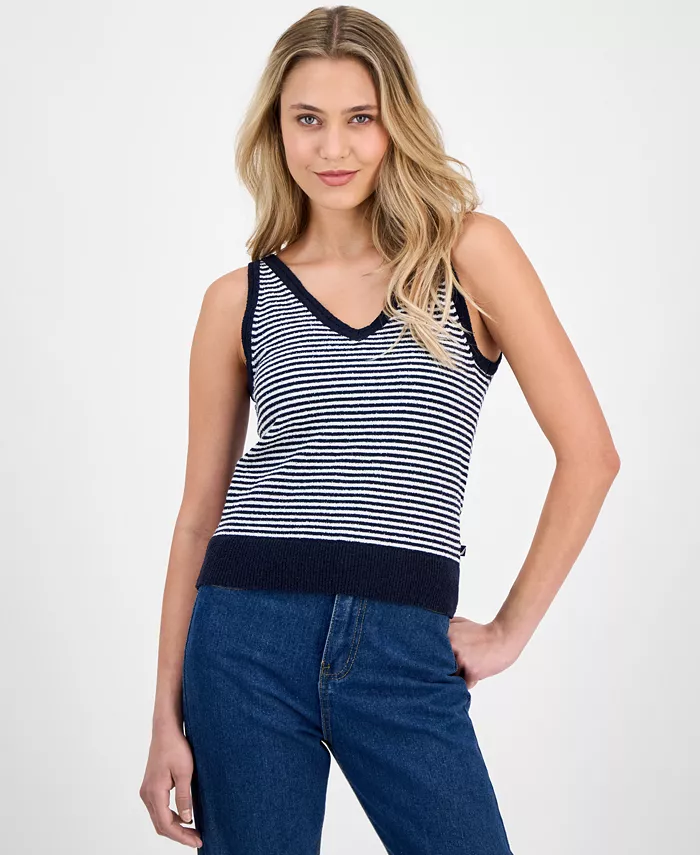 

Женский махровый свитер без рукавов в полоску Nautica Jeans, синий