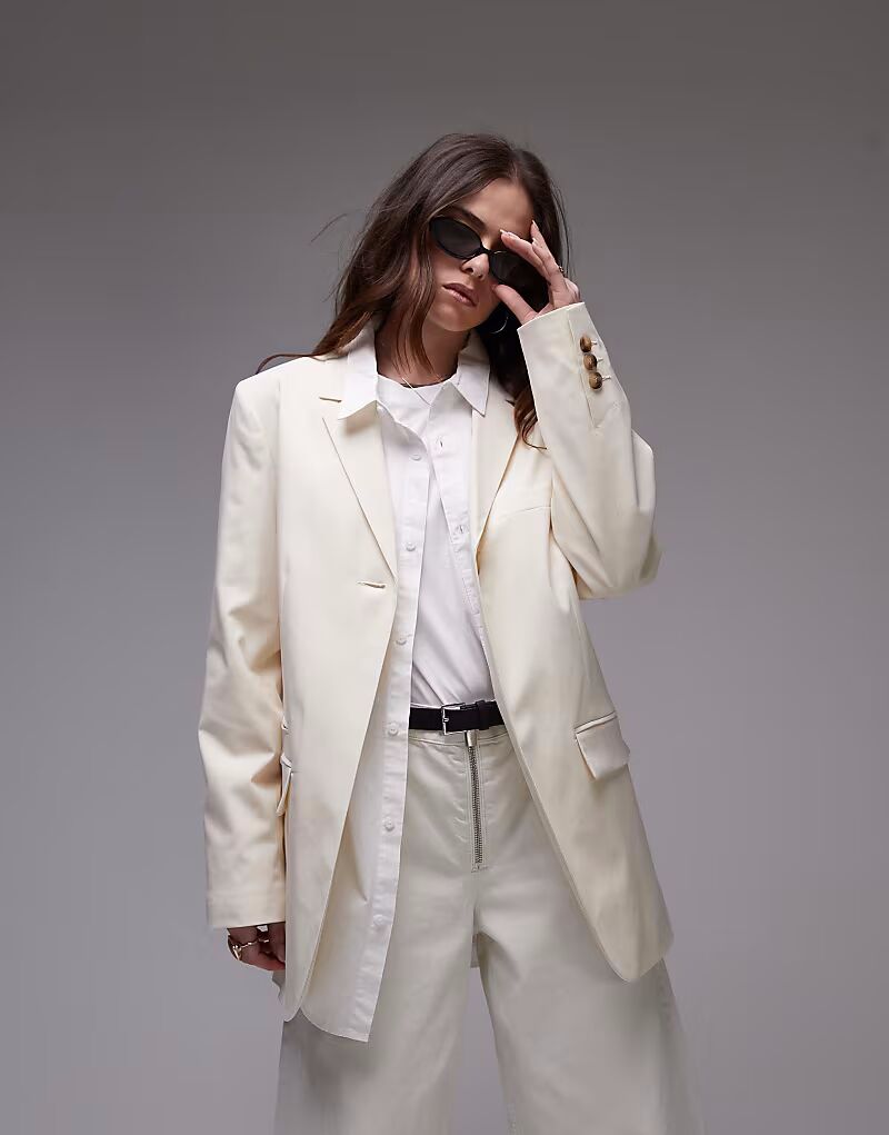 

Topshop tonic приталенный блейзер с высокой бретелью кремового цвета