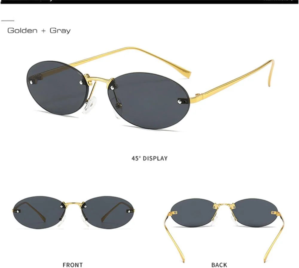 

Женские солнцезащитные очки без оправы овальной формы в стиле ретро-панк, мужские солнцезащитные очки с защитой от УФ-излучения UV400 MTZJH, Golden Orange