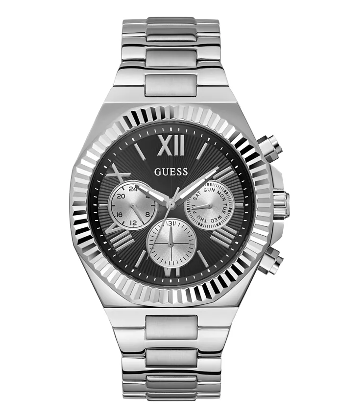 

Мужские аналоговые часы в серебристом стальном корпусе 44mm Guess