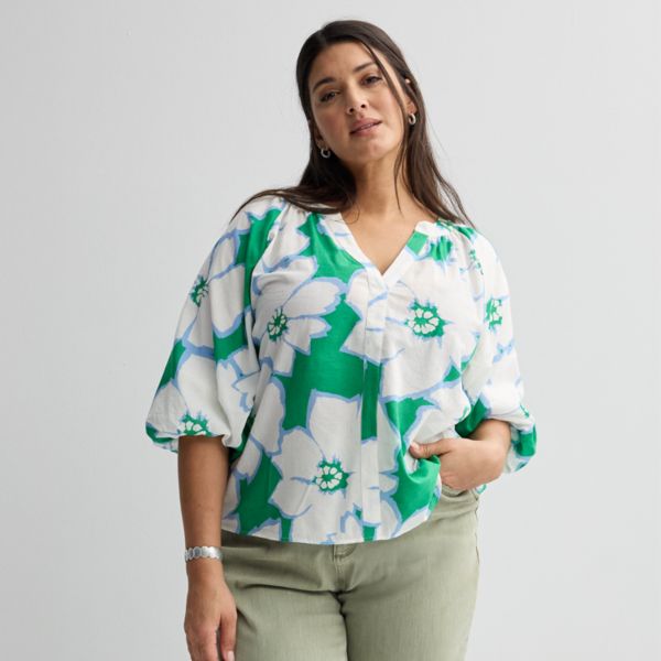 

Блузка oversize с присборенным вырезом «лодочка» и рукавами-фонариками Sonoma Goods For Life, цвет green brush floral