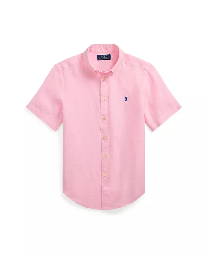 

Льняная рубашка с коротким рукавом для больших мальчиков Polo Ralph Lauren, розовый