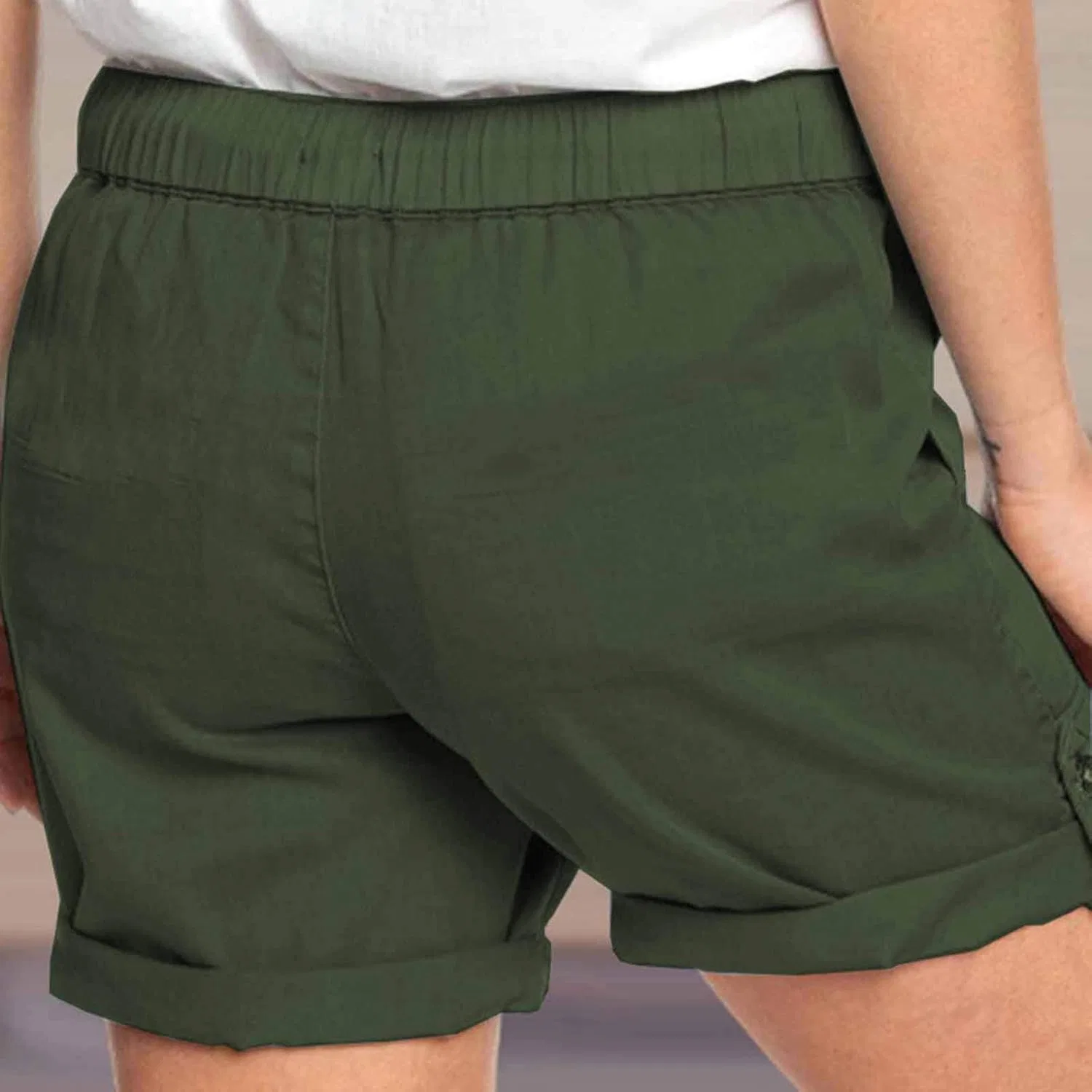 Шорты женские с высокой талией, на завязке, Cotton, Army Green — фото 4